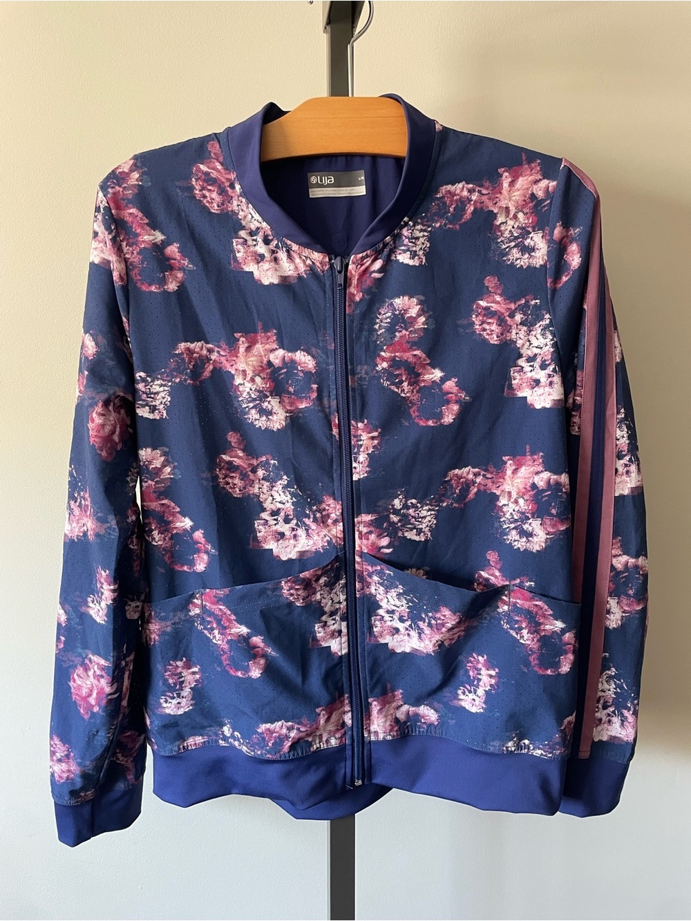 Lija Style Bomber Jacket Windbreaker Floral Golf Breathable Activewear Blue Pink